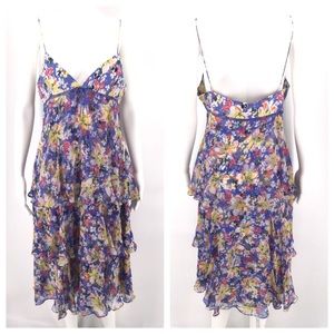 NWT TIBI Silk Dress 10 Floral Ruffle Slip Blue